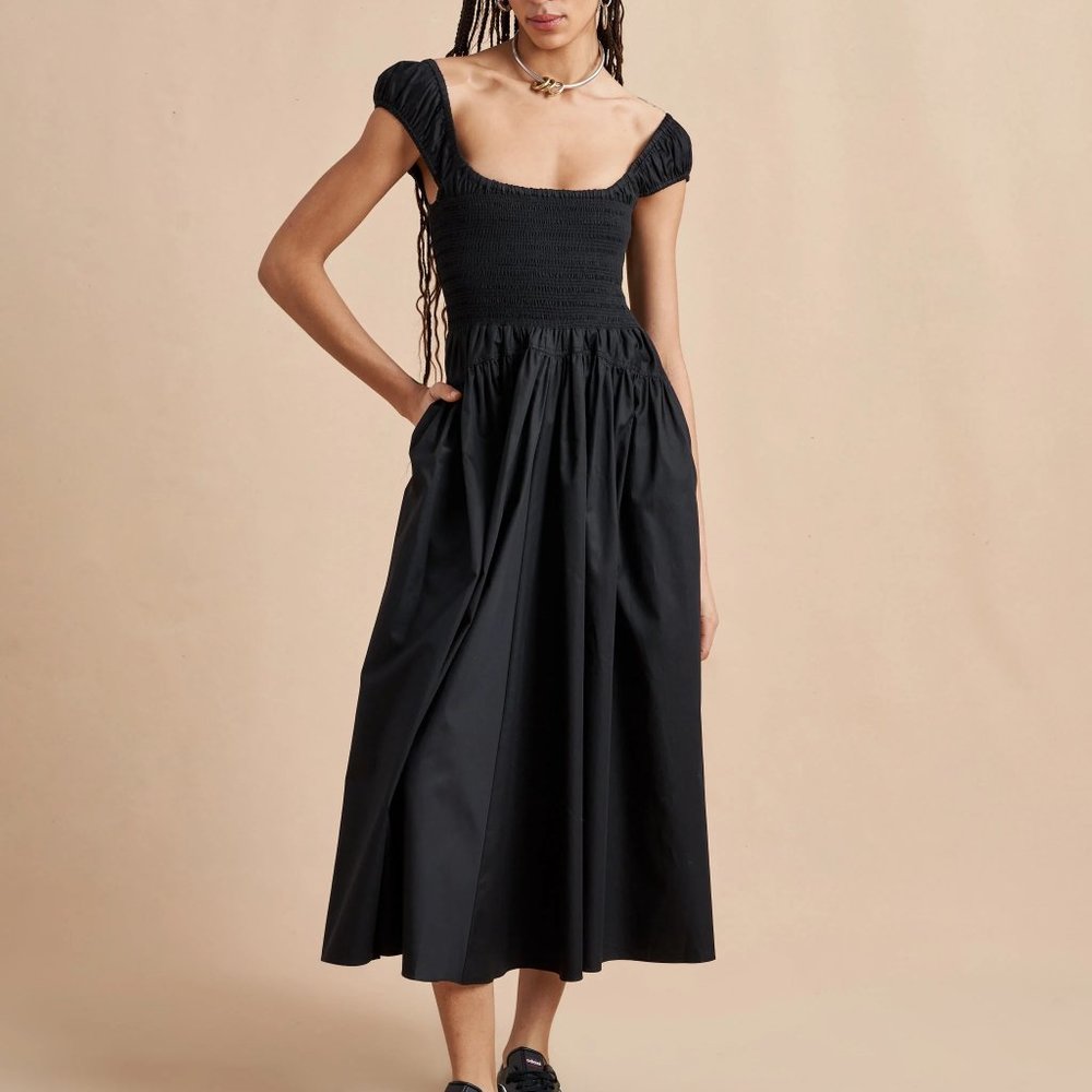 La Ligne Black Pleated Midi Sundress